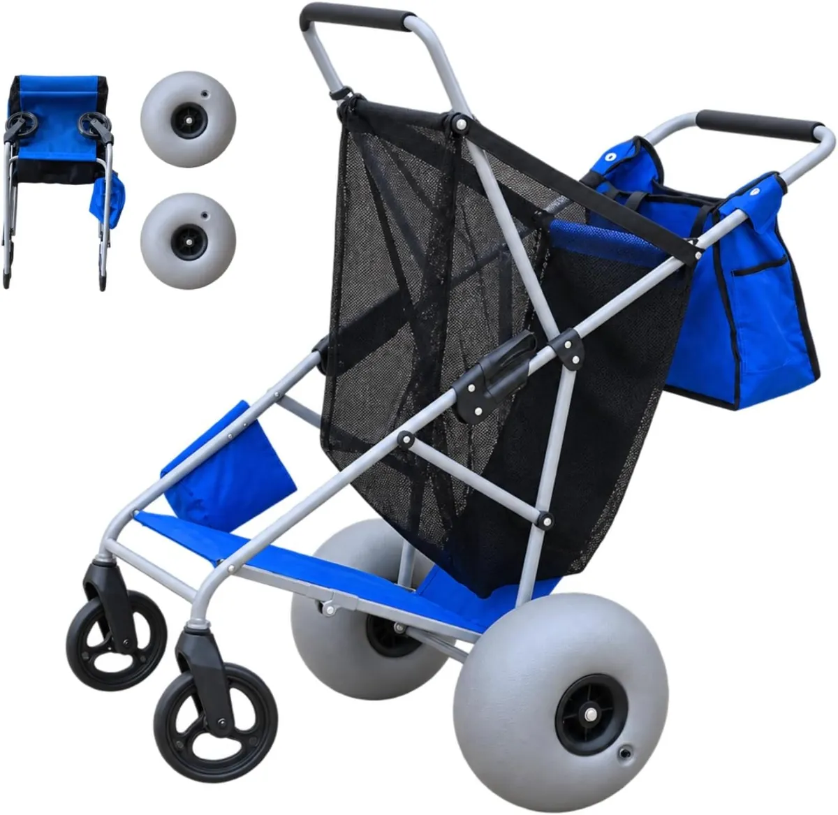 Upgraded 13-inch Balloon Wheel Beach Cart with Metal Bottom for Coolers &